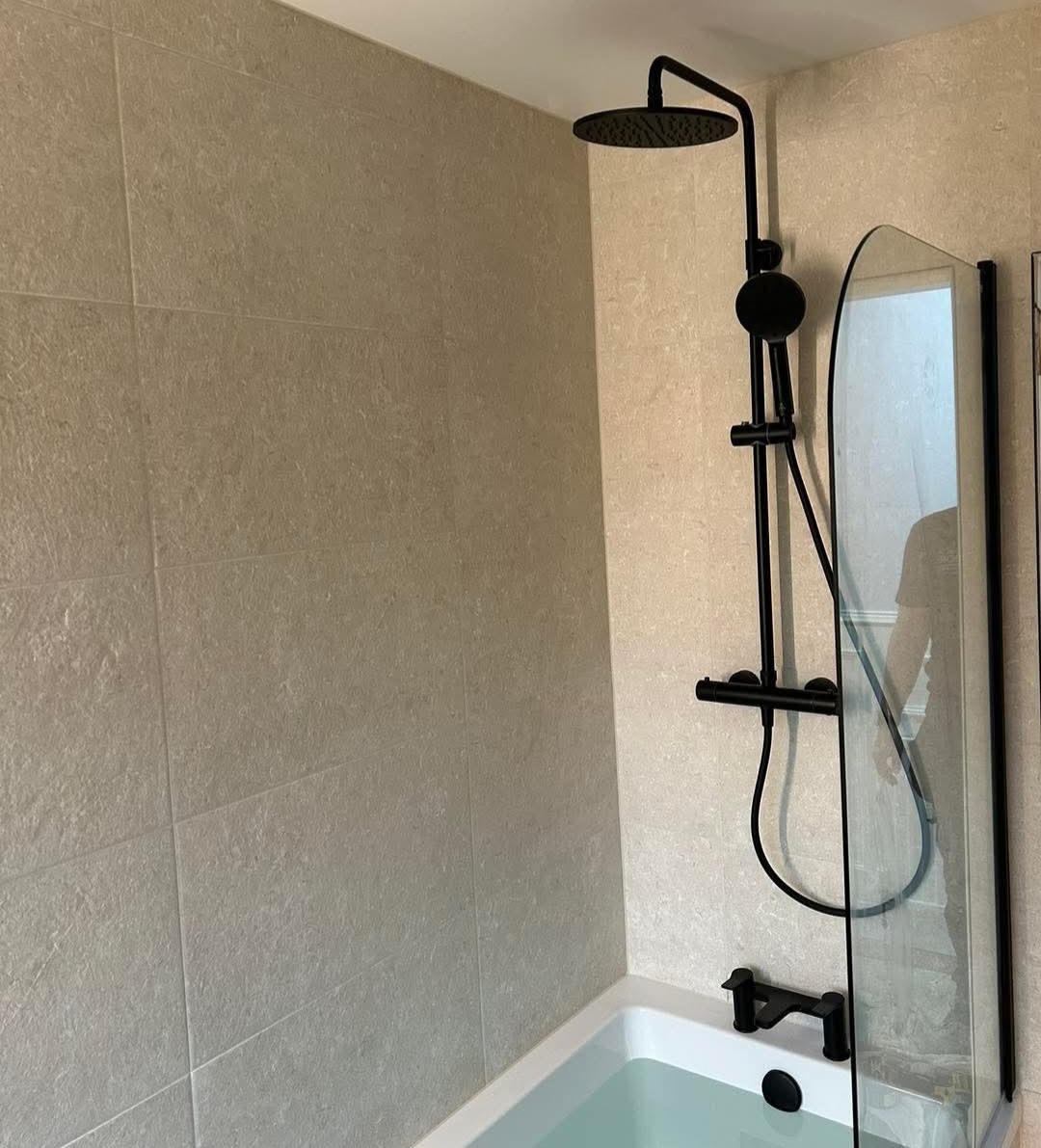 Statement bathroom installation with freestanding bath by BDR Bathroom Innovation
