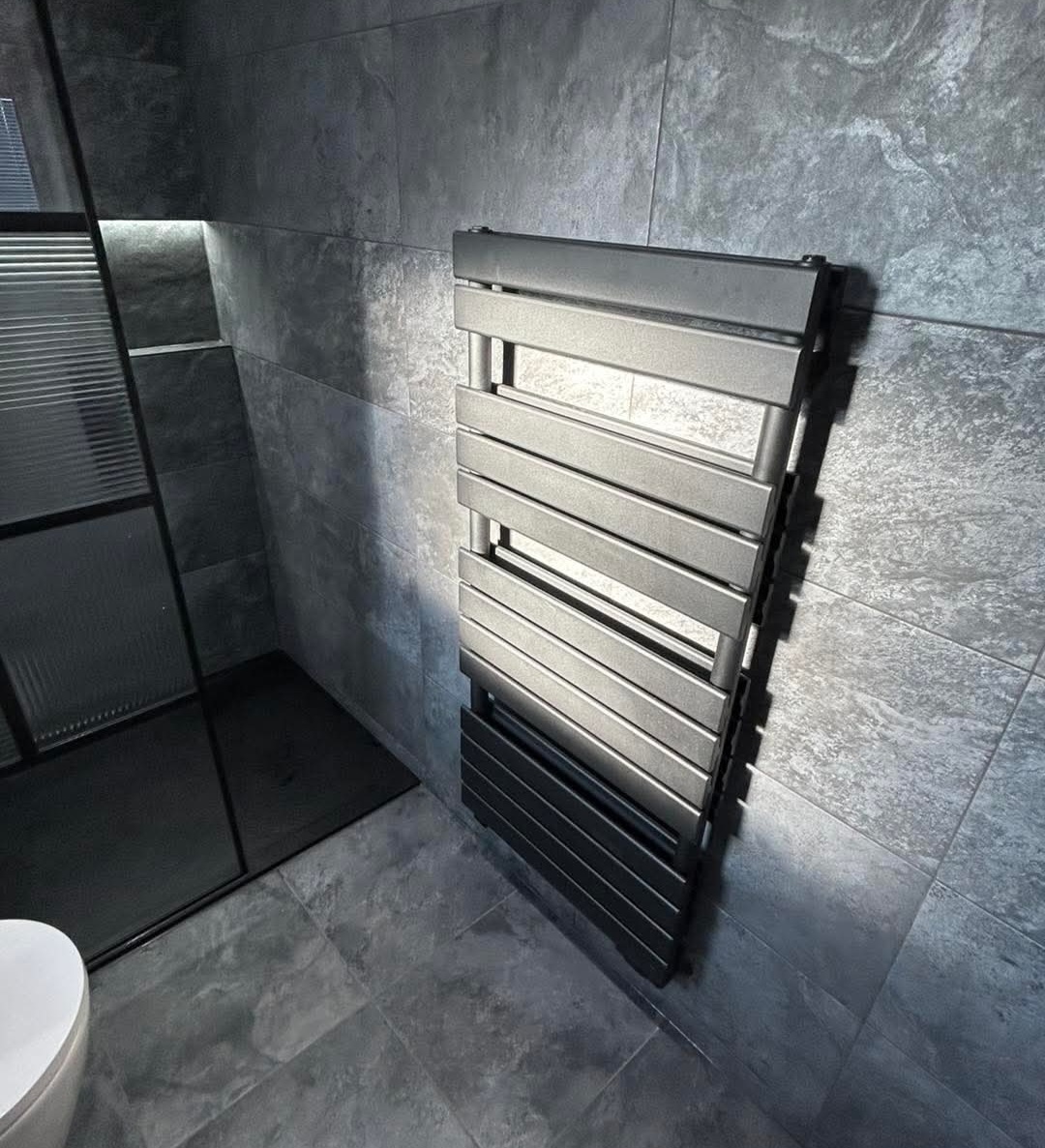 Walk-in shower installation in Fife with brushed gold quadrant enclosure by BDR Bathroom Innovation